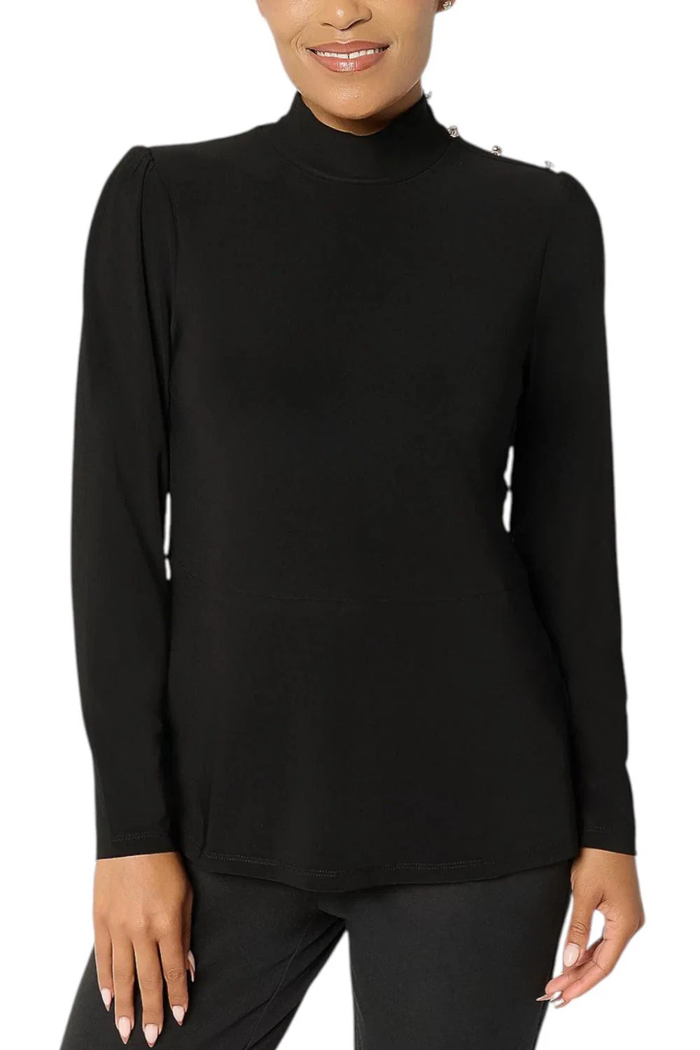 Dennis Basso Women’s Italia Mock Neck Soft Peplum Top Black