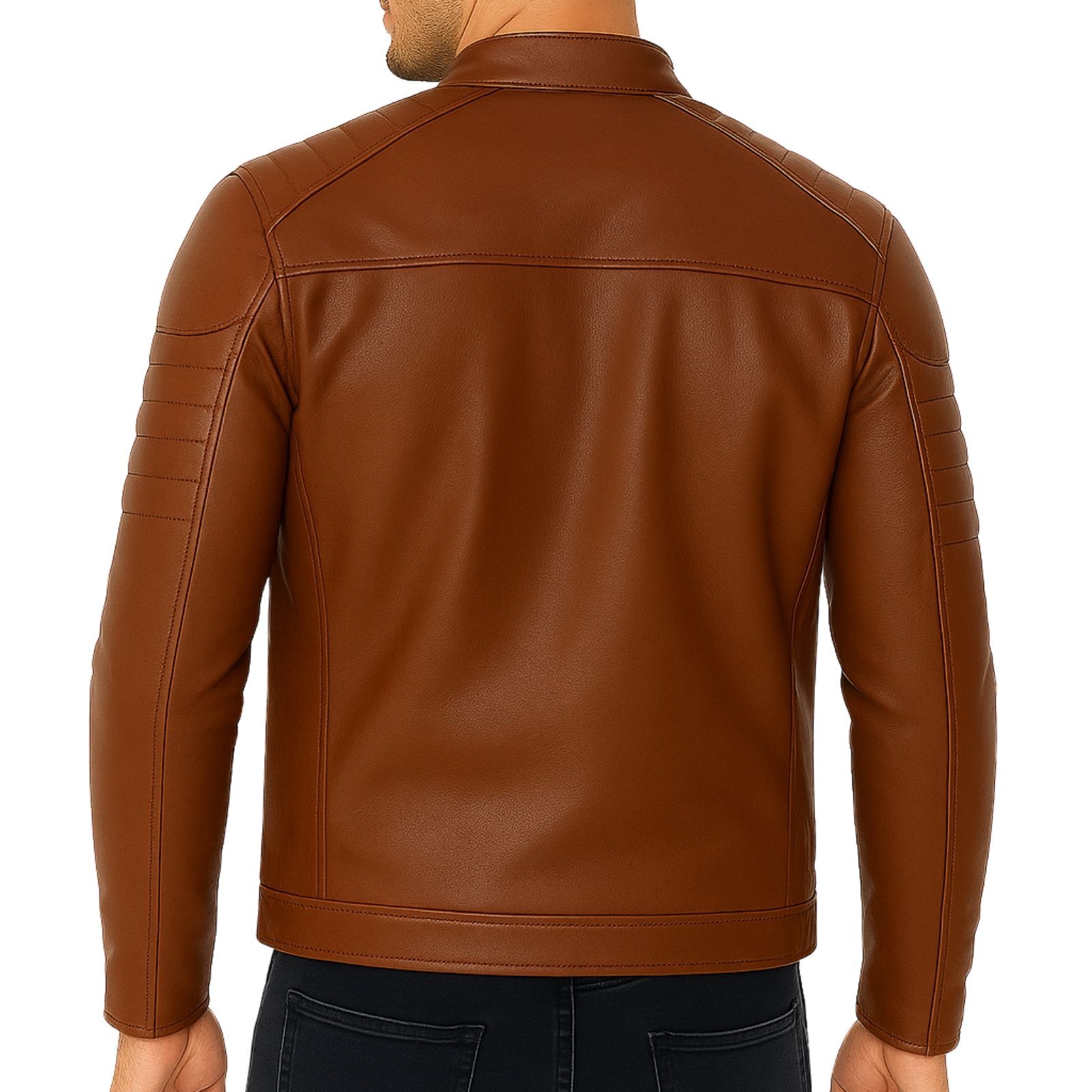 Men’s Genuine Leather Jacket Biker Cafe Racer Moto Slim Fit Motorcycle Outerwear