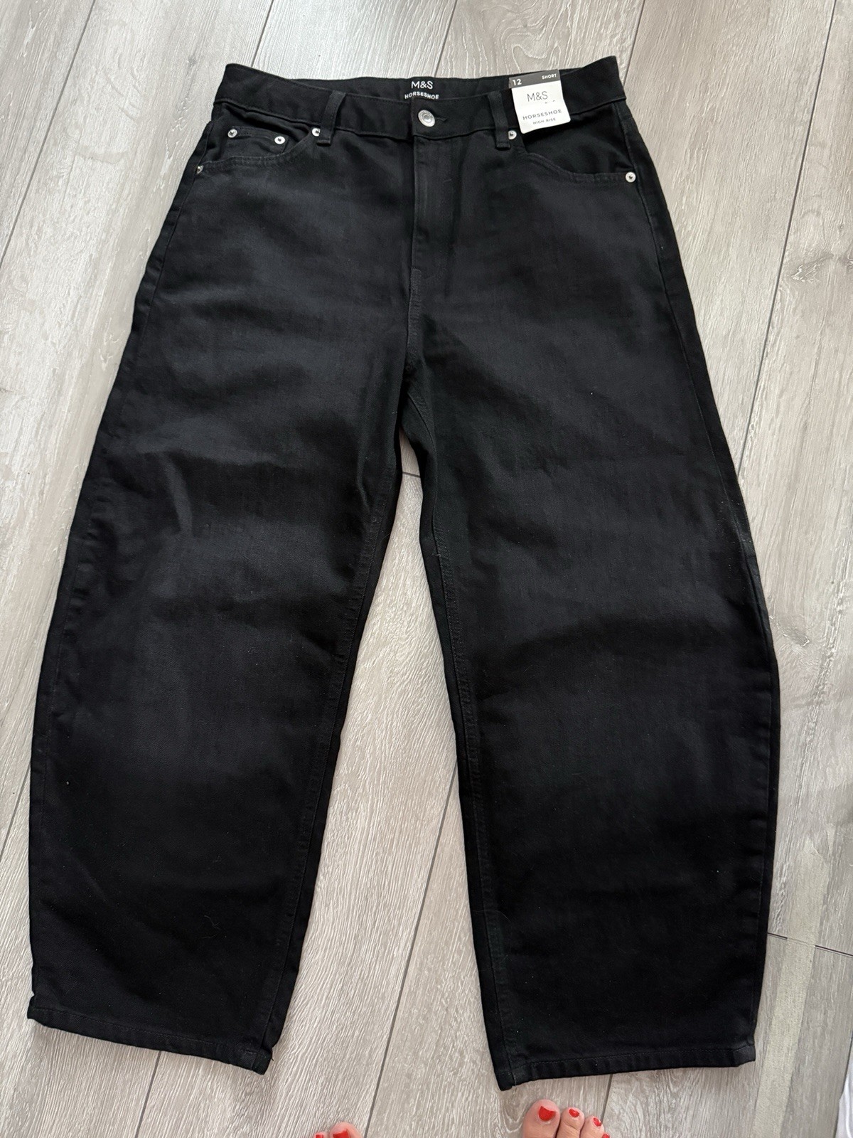 M&S Horseshoe Black Jeans Marks Spencer Uk 12 Short Length NEW women’s