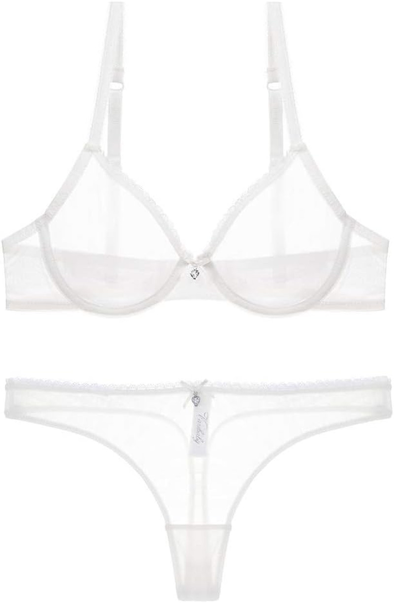 Women’S See through Sheer Mesh Unlined Underwire Everyday Bra and Panties