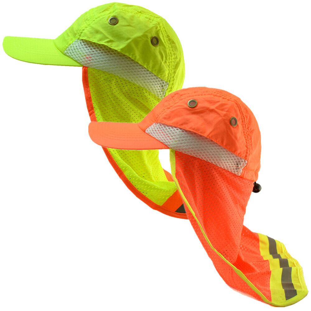 Hi Vis Reflective Safety Outdoor Work Bucket Baseball Cap Neck Flap Boonie Hats