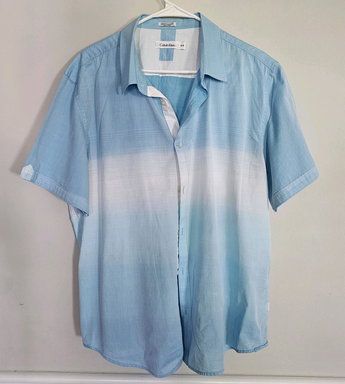 Calvin Klein Short Sleeve Light Blue Cotton Shirt Men’s XL may fit Slim