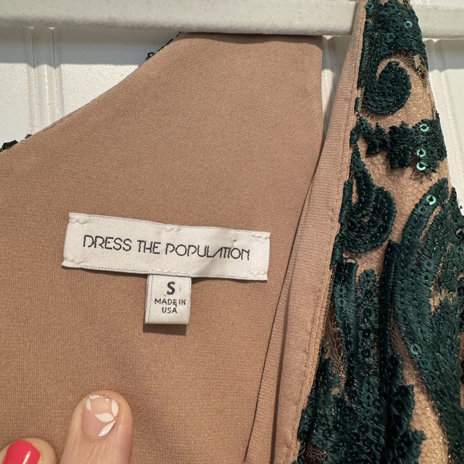 Dress The Population Blair Sequined Embellished Fit Flare Dress Emerald Small