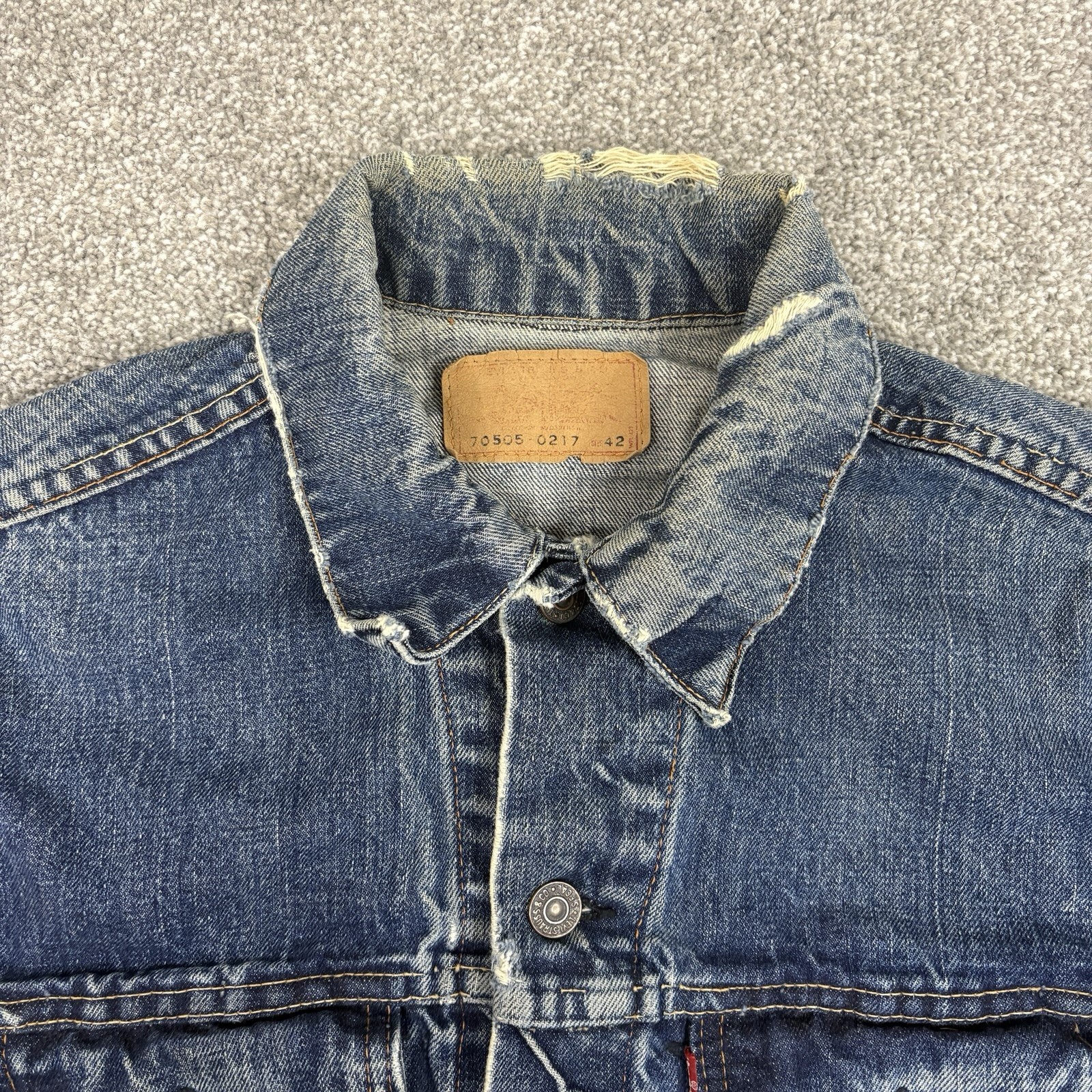 Levi’s 70505 Big E Type 3 Denim Trucker Jacket 42 (20.5×23.5) Vintage Distressed
