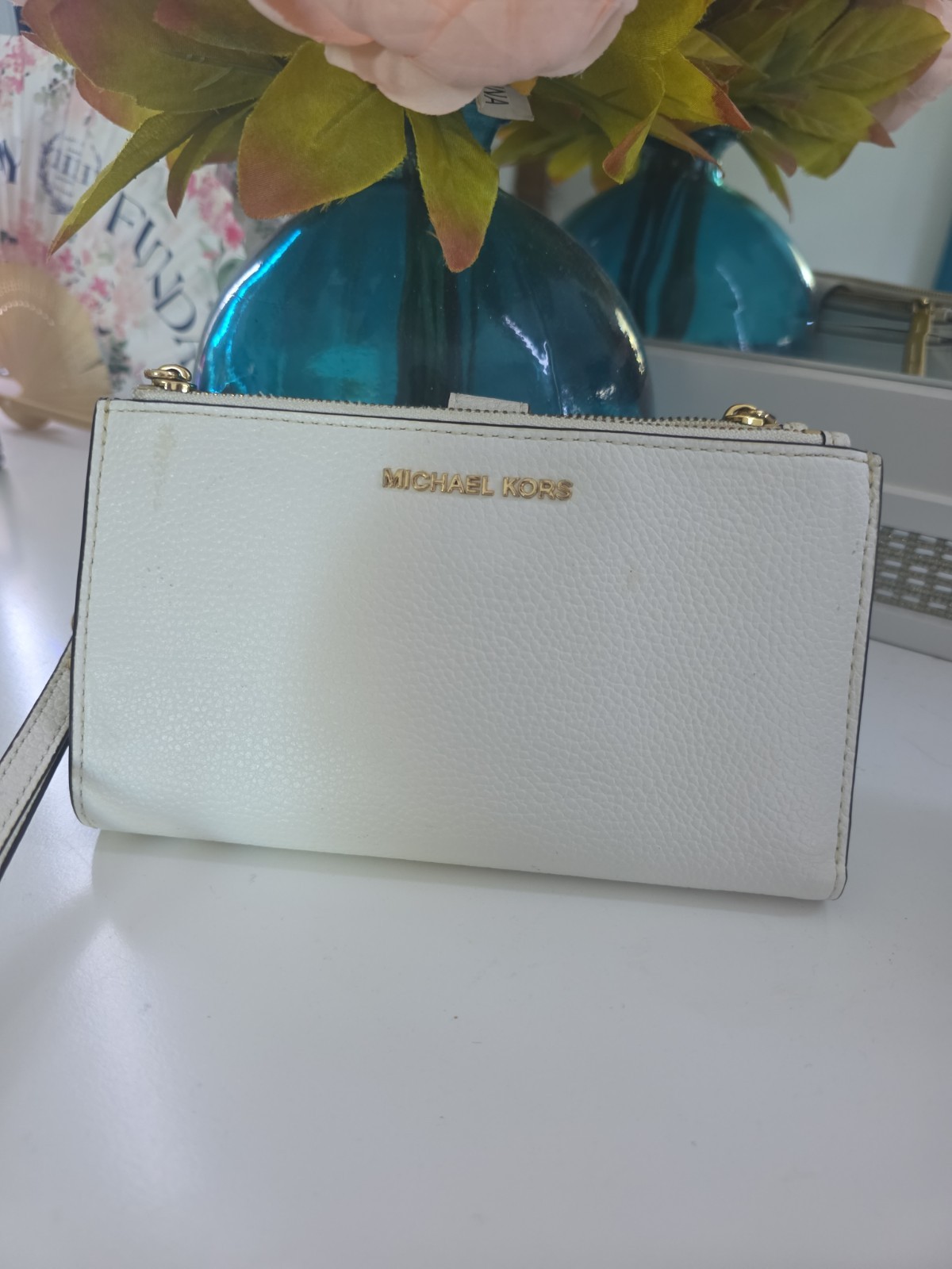 Michael Kors Jet Set Travel Double Zip Wristlet Leather Cream