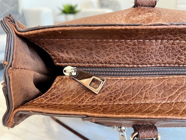 Brown Pebbled Faux Leather Tote Satchel Shoulder Bag Tassel Zip Pocket Purse