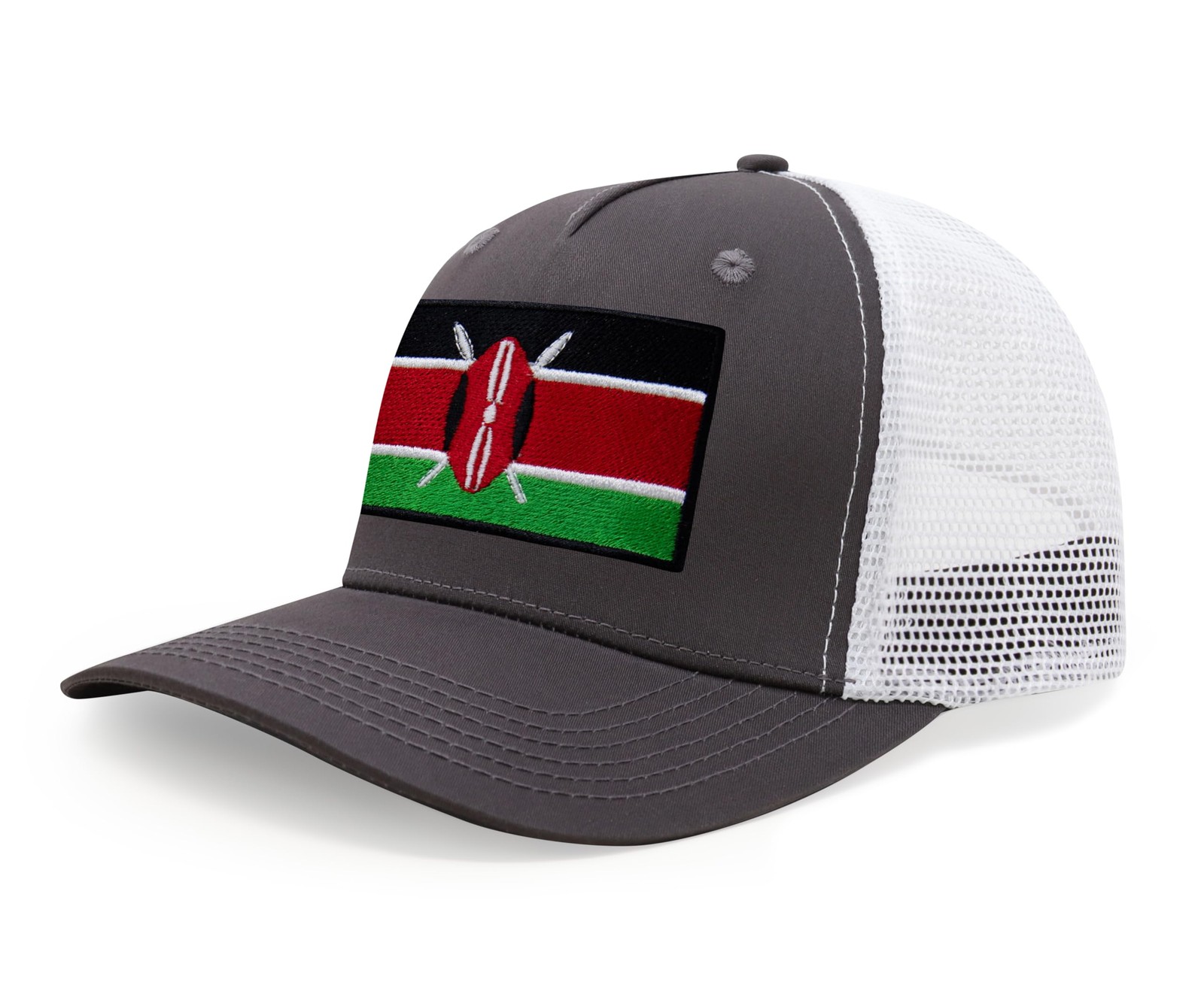 Kenya Flag Hat for Men and Women – Snapback Trucker Baseball Cap (Grey White)
