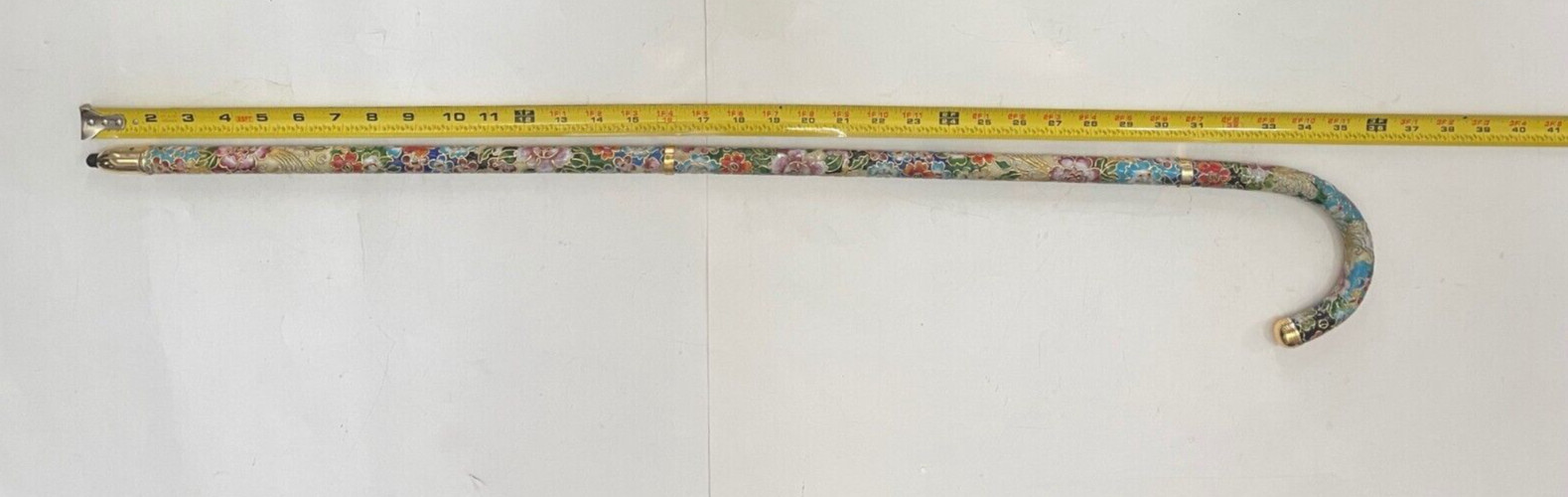 Vintage Cloisonne / Cloisonné Walk Cane Floral Motif Elegant Metal 35”