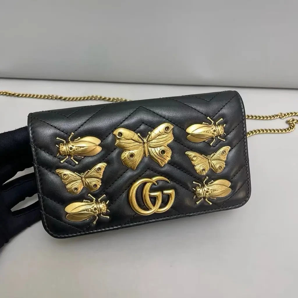 Limited Edition GUCCI Black Quilted Leather, Marmont Animal Studs Mini Purse.