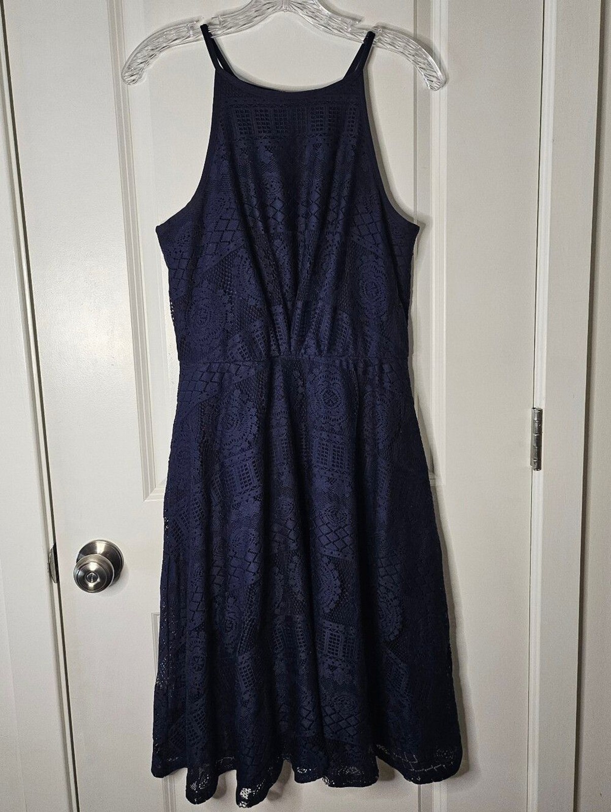 Bailey Blue Lace Fit Flare Midi Dress Navy Blue Halter Sleeveless Women’s Large