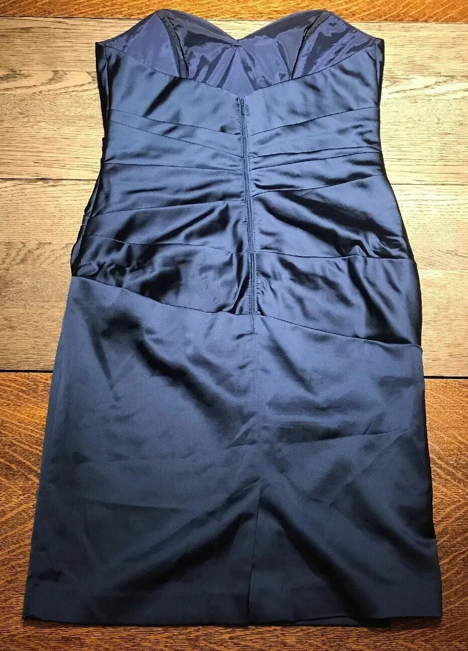 DAVID’S BRIDAL US6 Satin Sleeveless Sweetheart Marine Mini Dress, Wedding