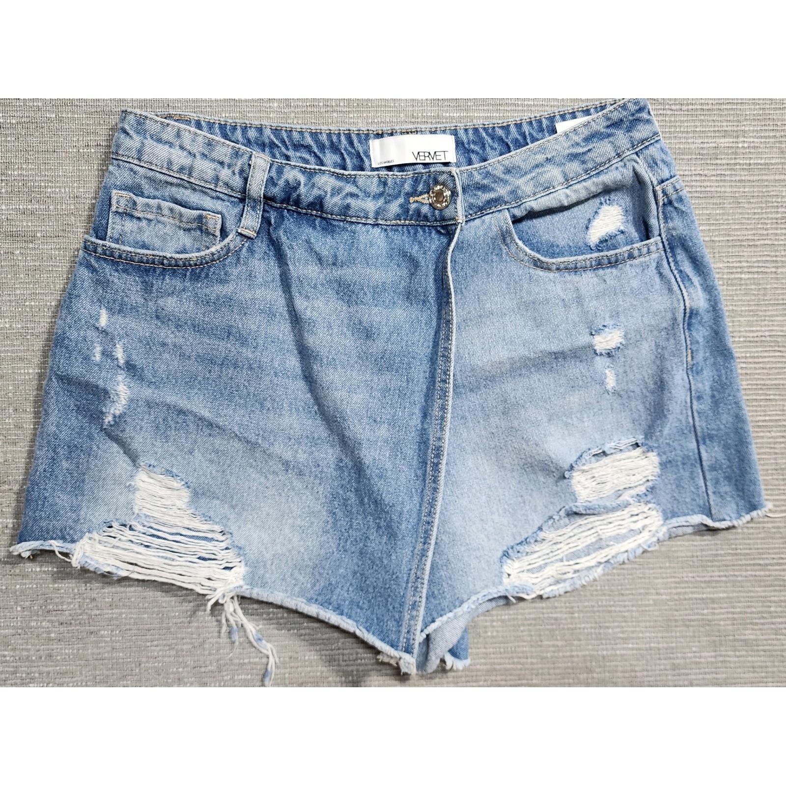 Vervet by Flying Monkey Distressed Denim Skort Light Wash Blue Size M