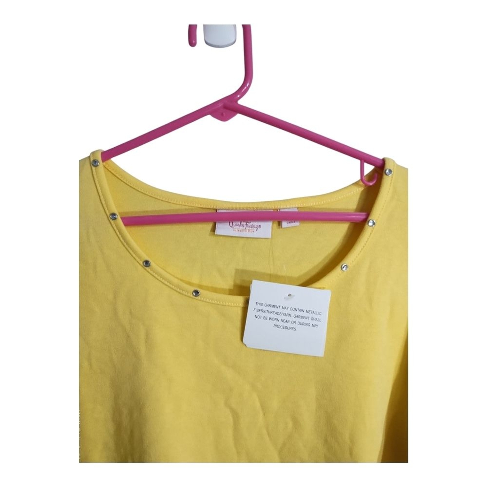 Quacker Factory Yellow Embellished Split Sleeve Casual Preppy Vacation Blouse M