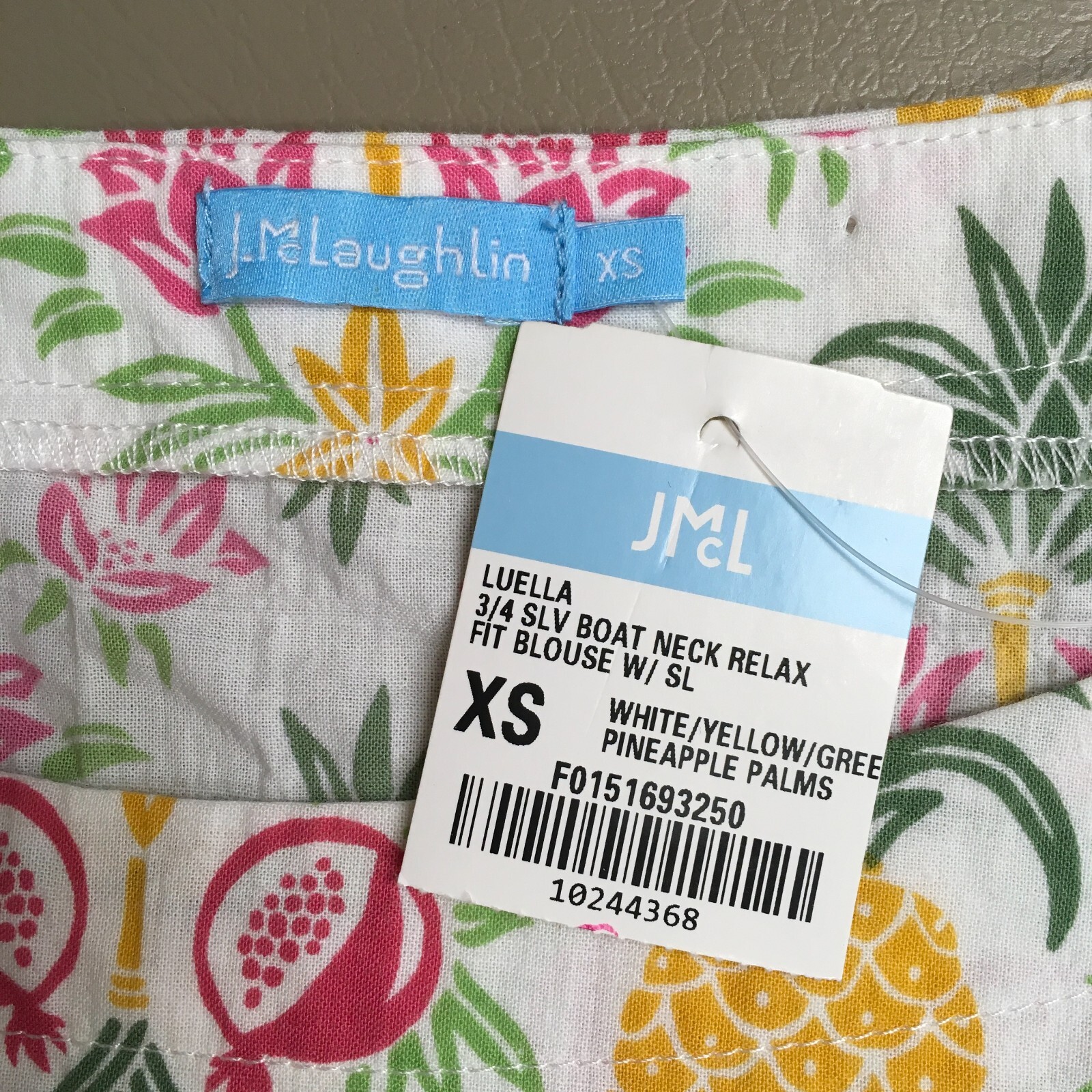 J McLaughlin Womens Multicolor Pineapple Palms Print Pullover Blouse Top XS NEW