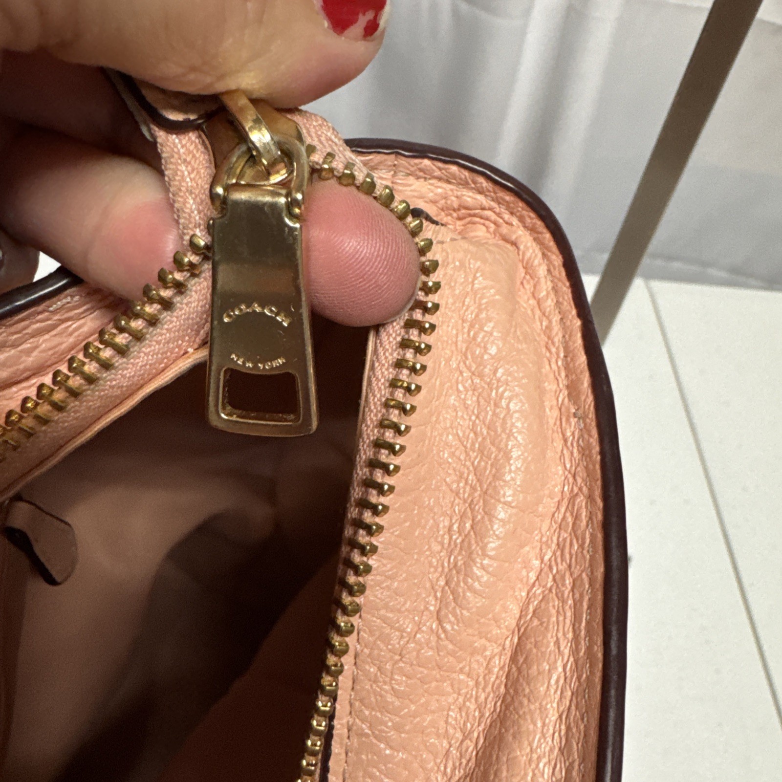 Coach Ava Chain Tote . 100% Genuine Coach Handbag Used Peach Pink