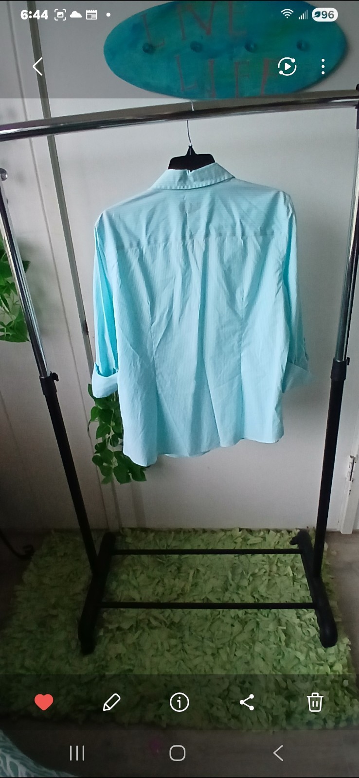 Kirkland Turquoise and White Pin Stripe Tappered Shirt Sz Large Womens Classic