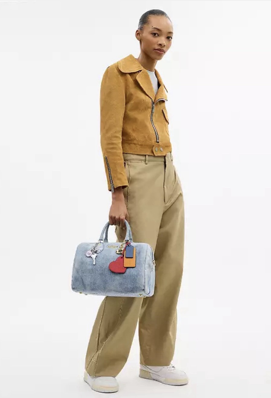NWT COACH Rowan Large Satchel Bag In Loved Denim With Charms CDY75 Light Indigo