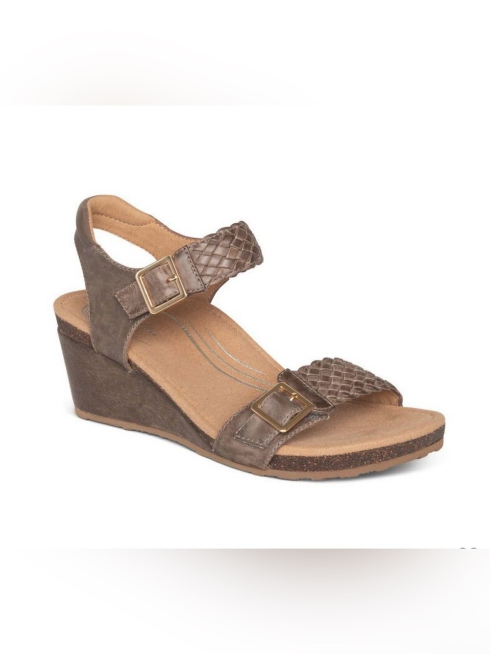 Aetrex Women’s Grace Adjustable Woven Wedge Taupe Sz 7.5-8