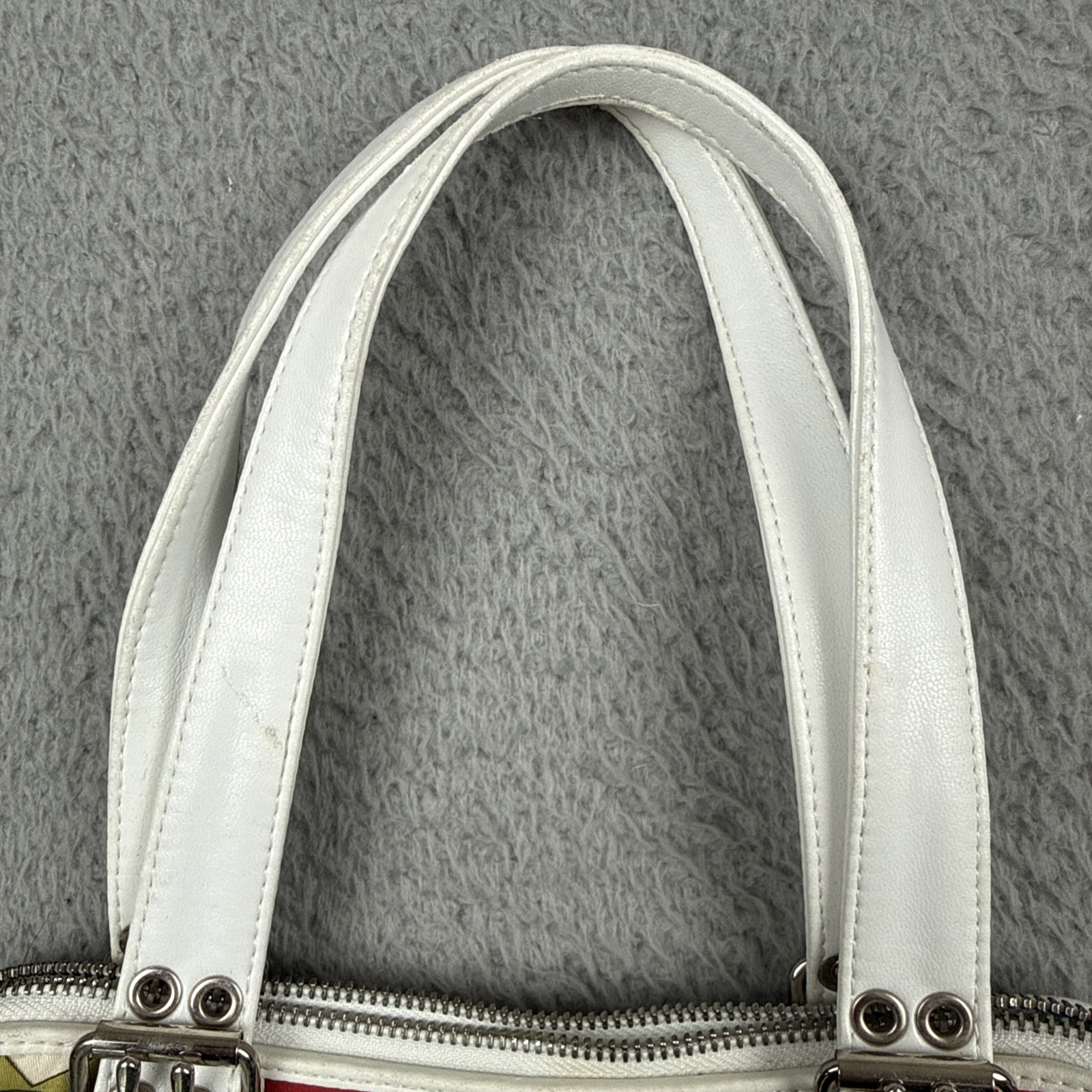 Isabella Fiore Silk Leather Handbag White MultiColor Geometric Y2K Purse 70s EOC