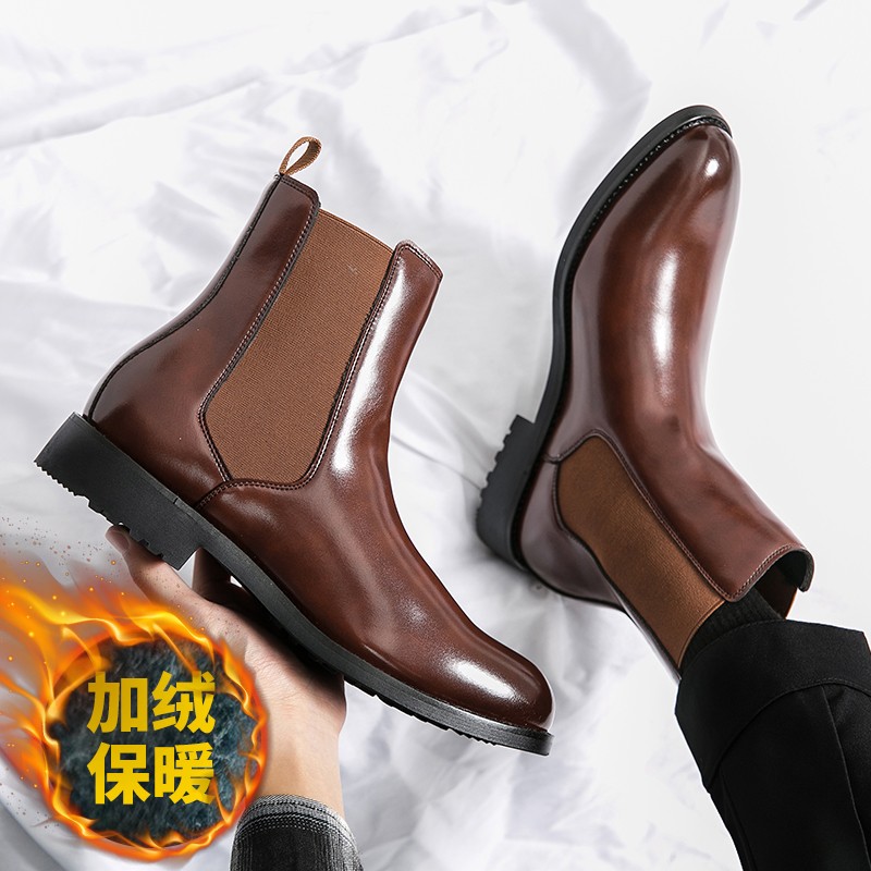 Mens Winter Warm Causal Ankle Boots Leather Formal Dress Shoes Pull On Low Heels