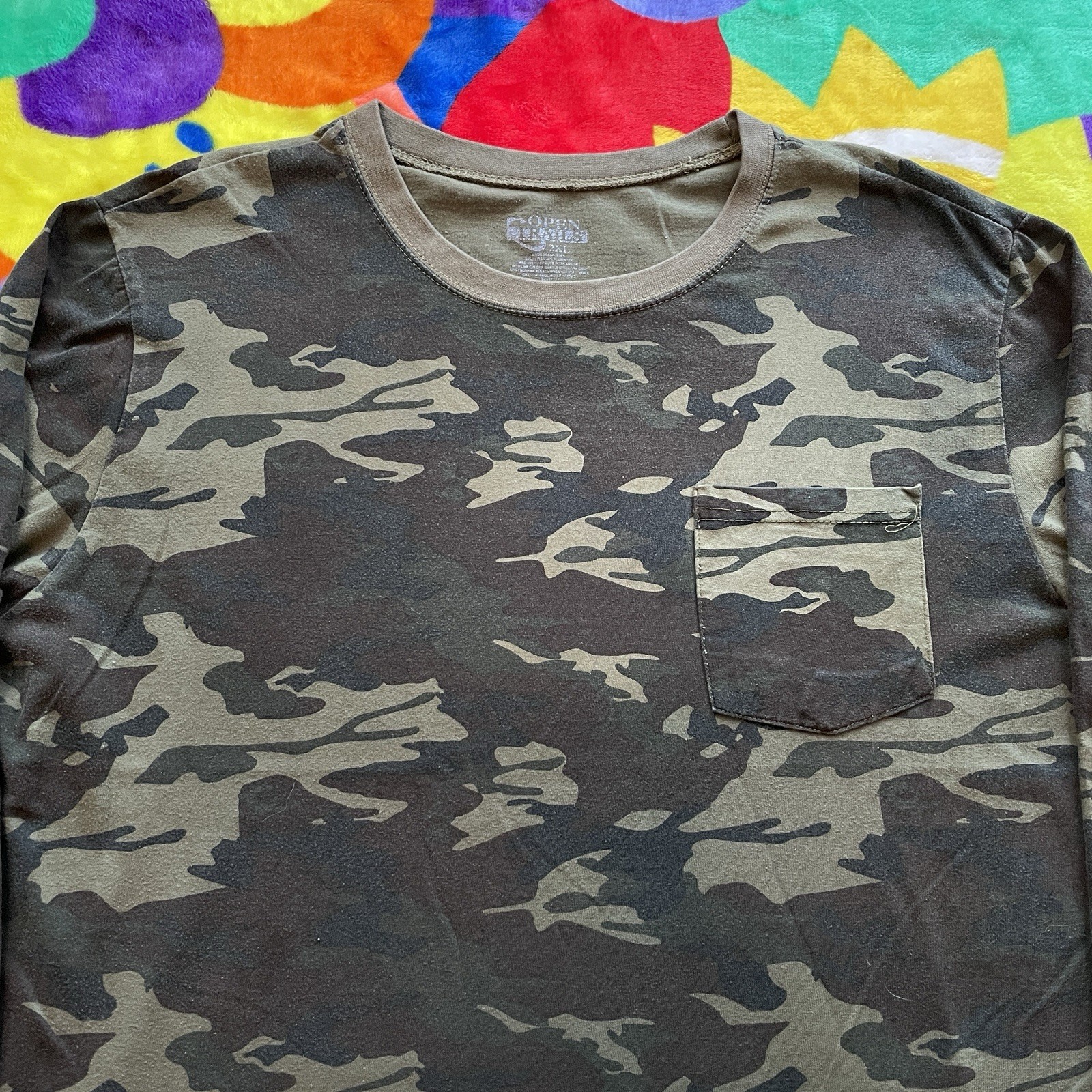 Camouflage Long Sleeve Ringer T-Shirt Men’s 2XL Camo Outdoors Fishing Camping