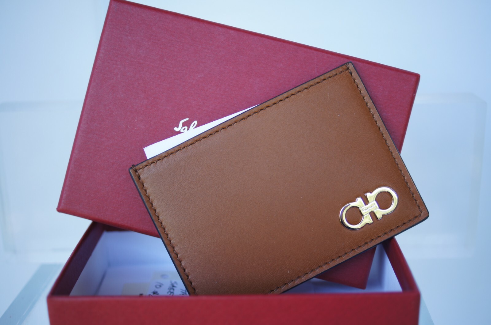 New Salvatore Ferragamo Men’s Wallet Credit Card Holder Brown Logo