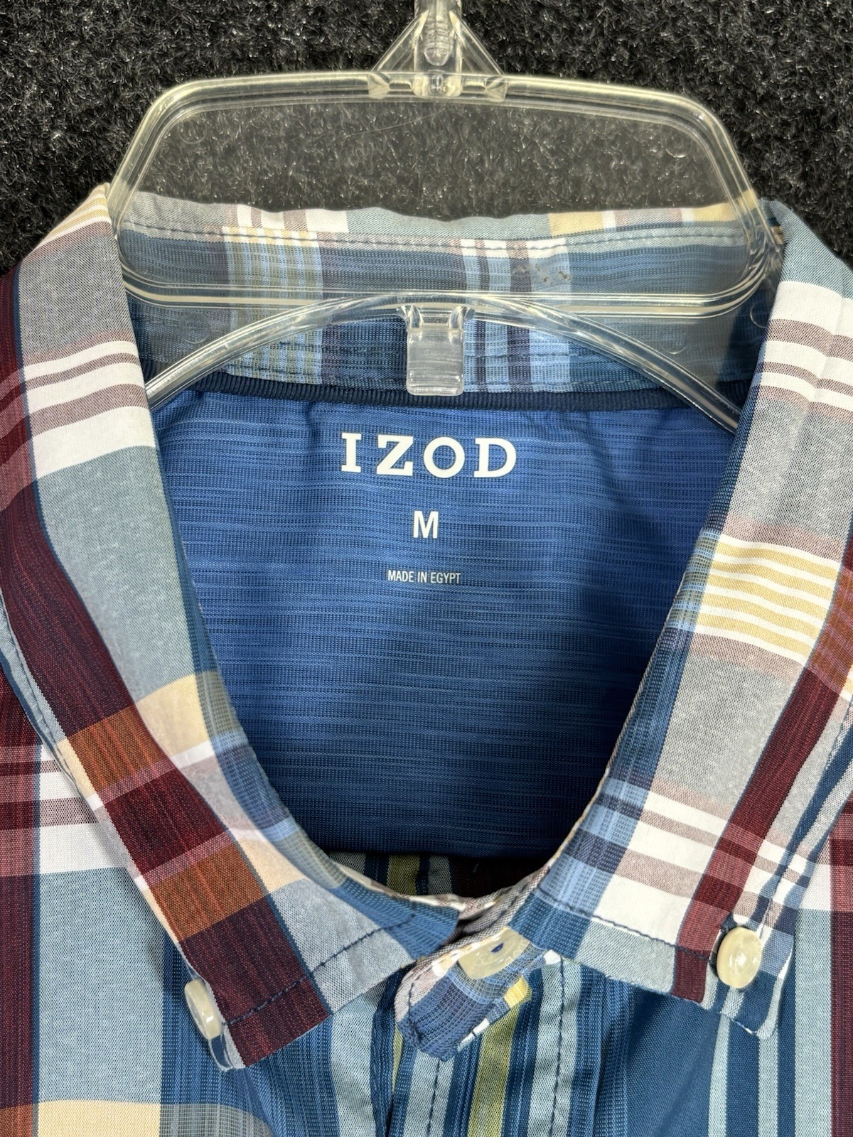 Izod Mens Medium Short Sleeve Button Plaid Shirt
