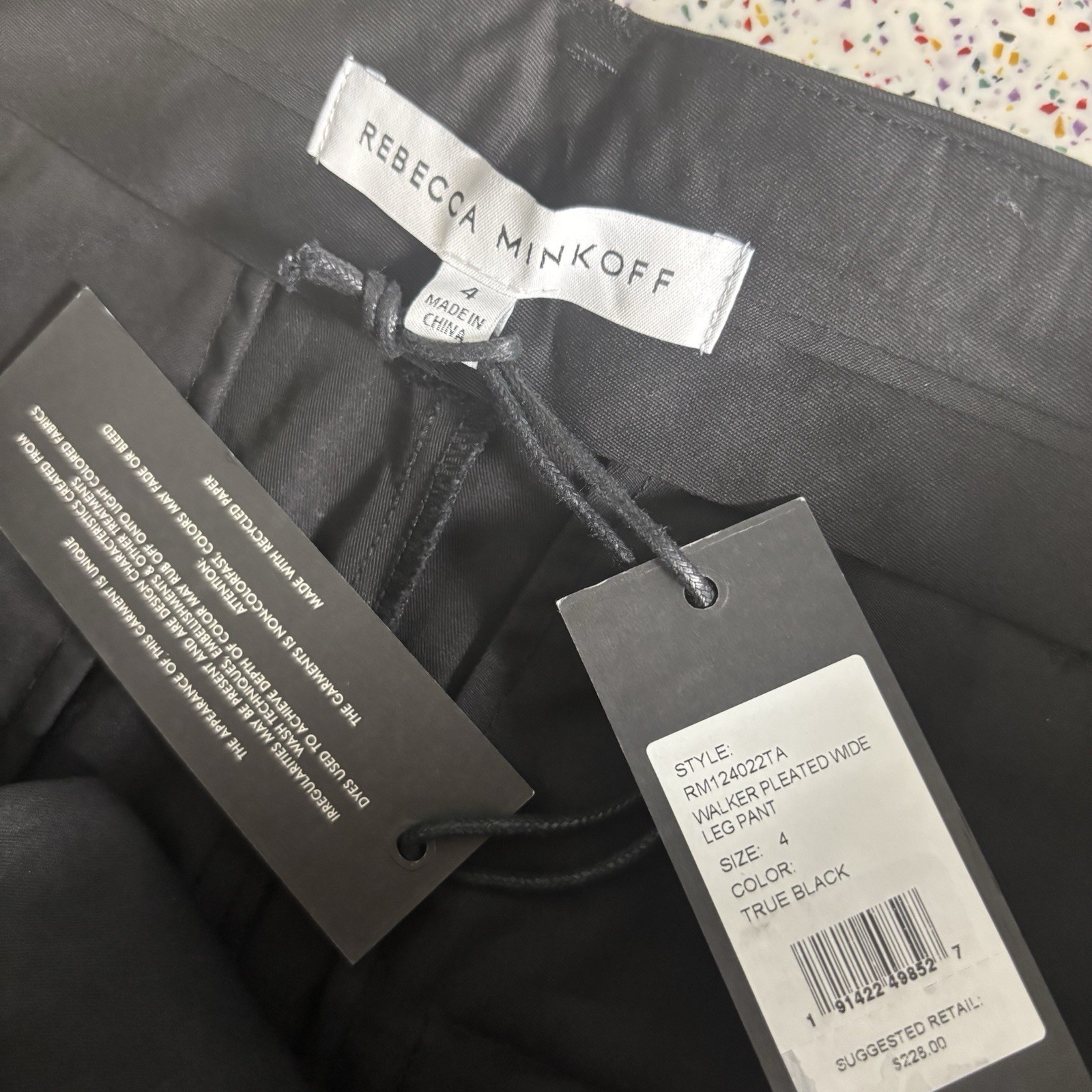 NWT REBECCA MINKOFF Walker Pleated Wide Leg Pants True Black Size 4 New Tags
