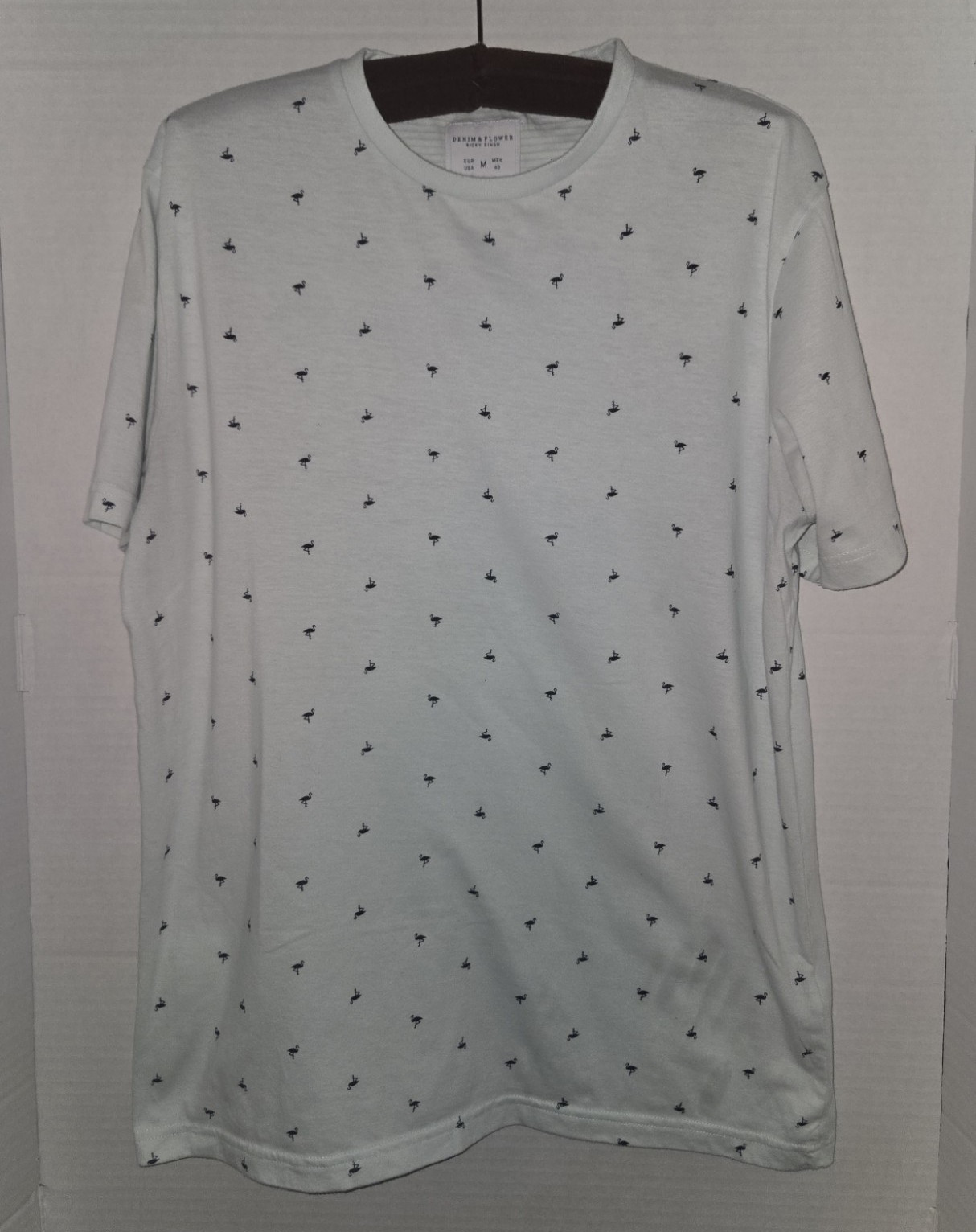 Denim & Flower Ricky Singh Aqua All-Over Print Crew Neck Tee M