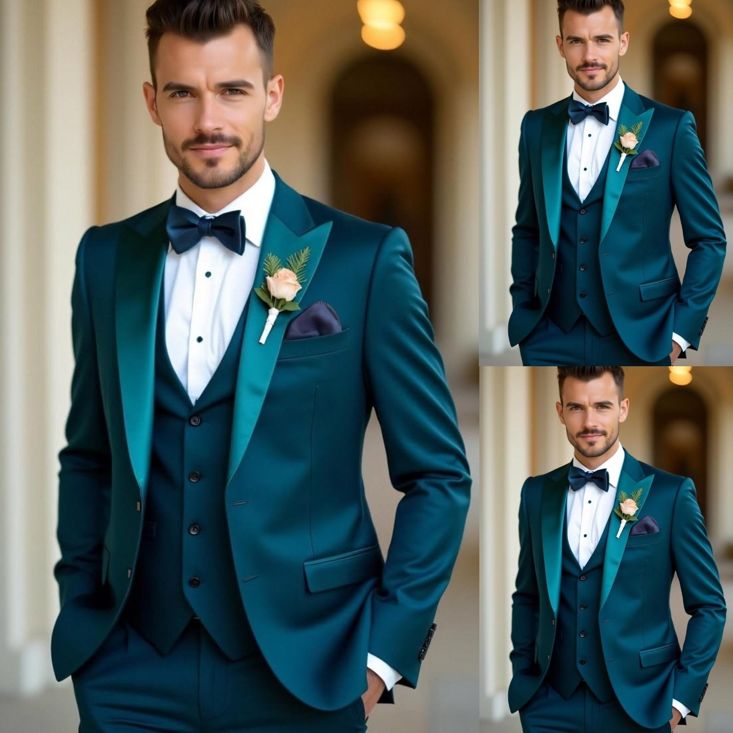 Formal Wedding Men’s Suits 3Pcs Peak Lapel Jacket Tuxedos Business Coat Tuxedos