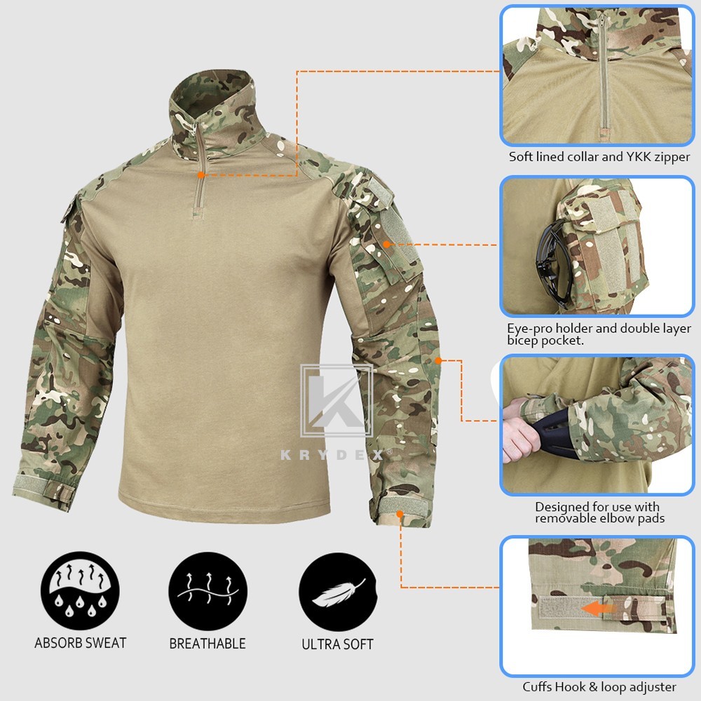 KRYDEX G3 Combat Uniform Tactical Clothes Shirt & Pant w/ Elbow Pads & Knee Pads
