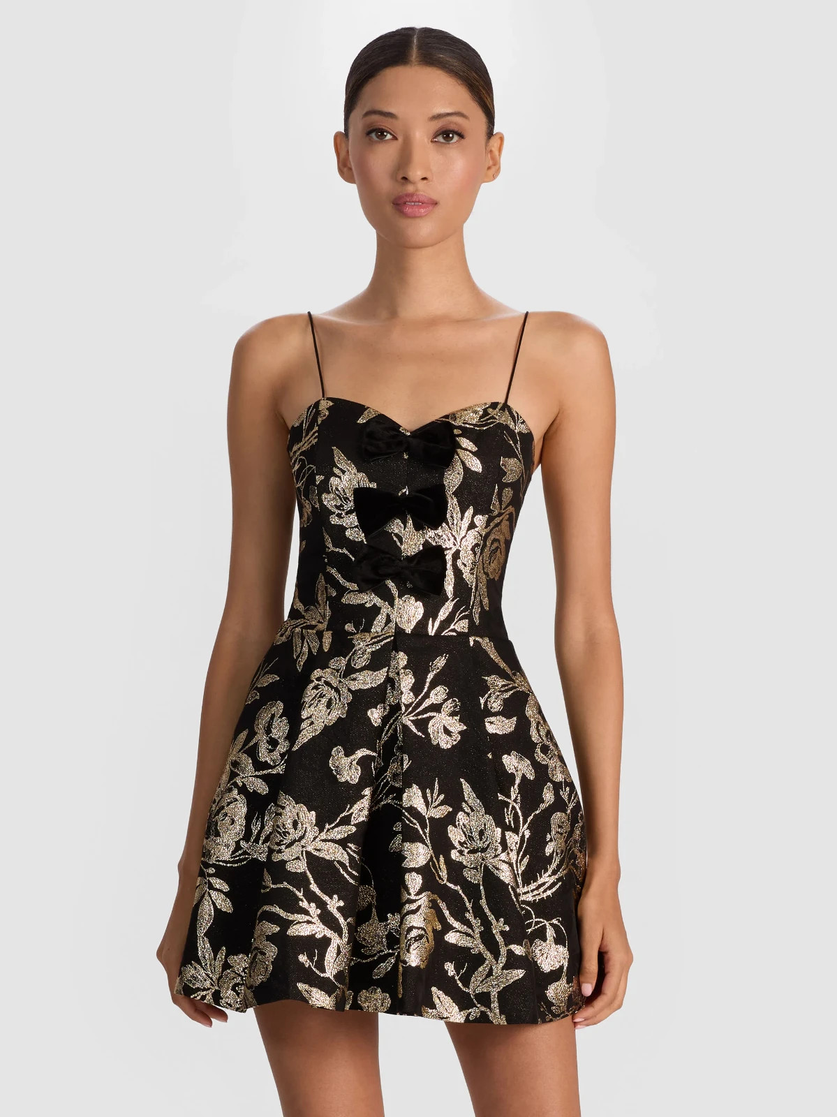 ALICE &OLIVIA (6) DANIELA BLACK/GOLD STRUCTURED MINI DRESS NWT MSRP$595