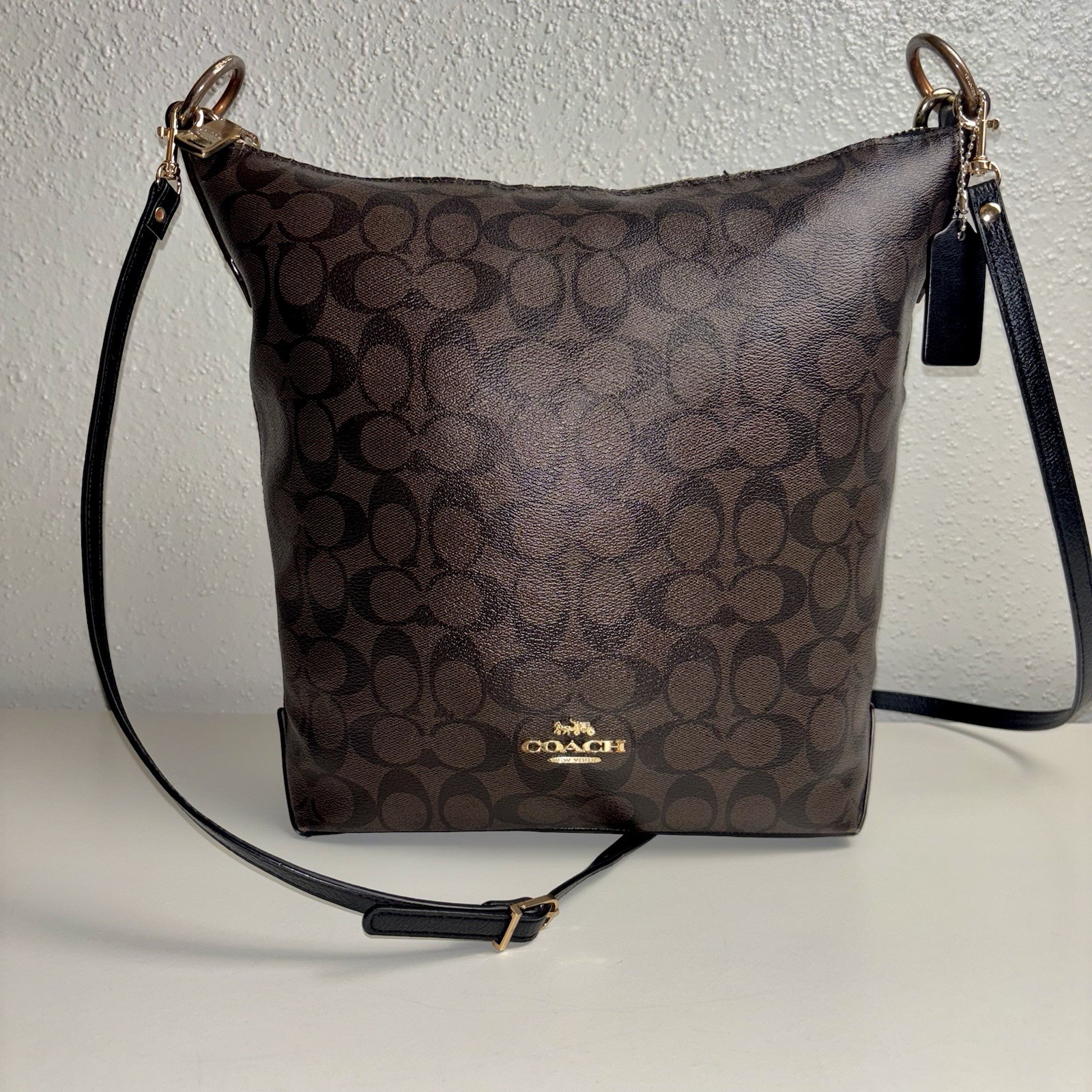 Coach Abby Duffle F31477 Signature Canvas Brown Black Crossbody Shoulder Bag
