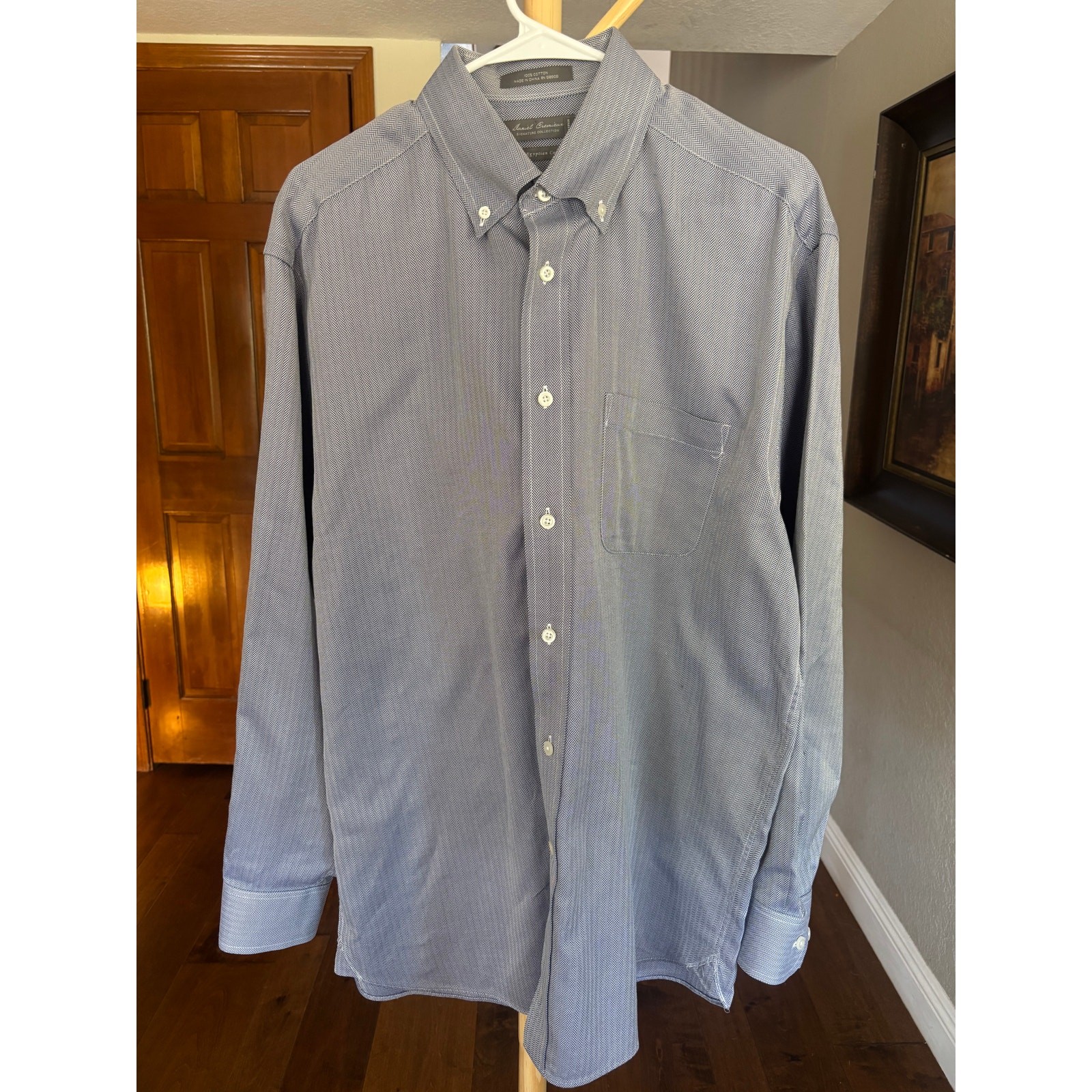 Daniel Cremieux Egyptian Cotton Mens M Blue Herringbone Button Down Shirt