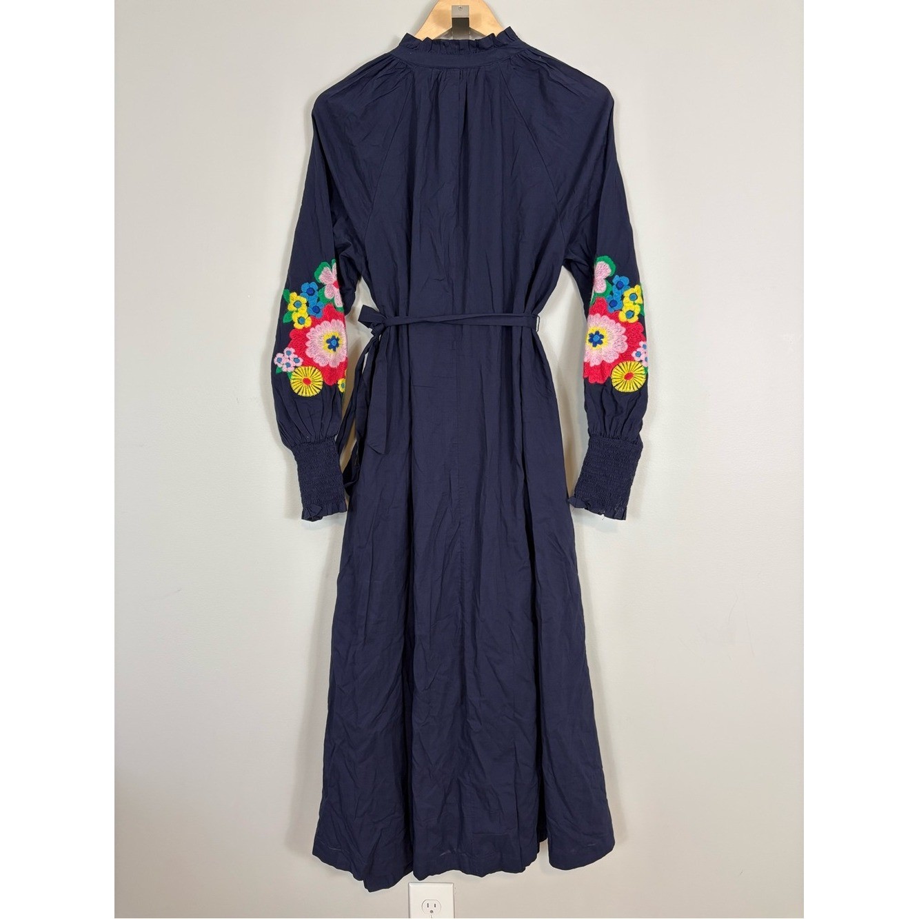 Boden Embroidered Cotton Maxi Dress Sz 6 Navy D002