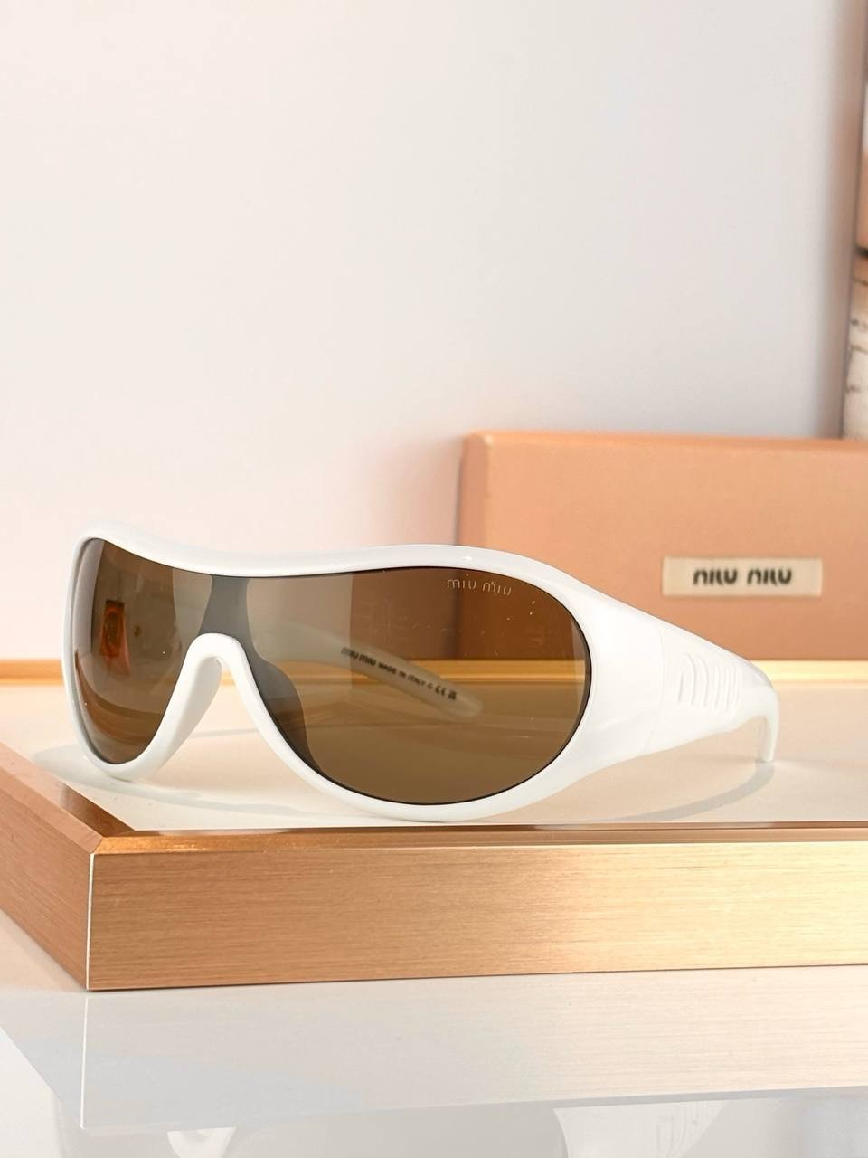 Miu Miu MU B14SU Luxury White Shield Sunglasses Oversized Designer Fashion