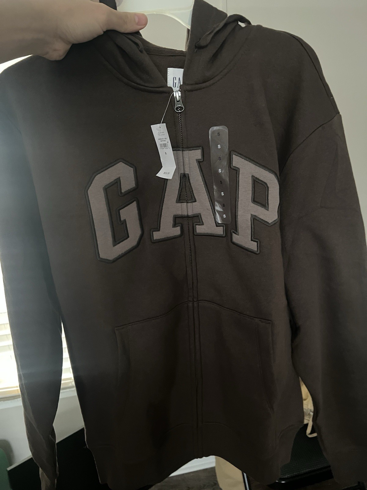 GAP Brown Full Zip Hooded Hoodie w/ Pockets Logo, Size S