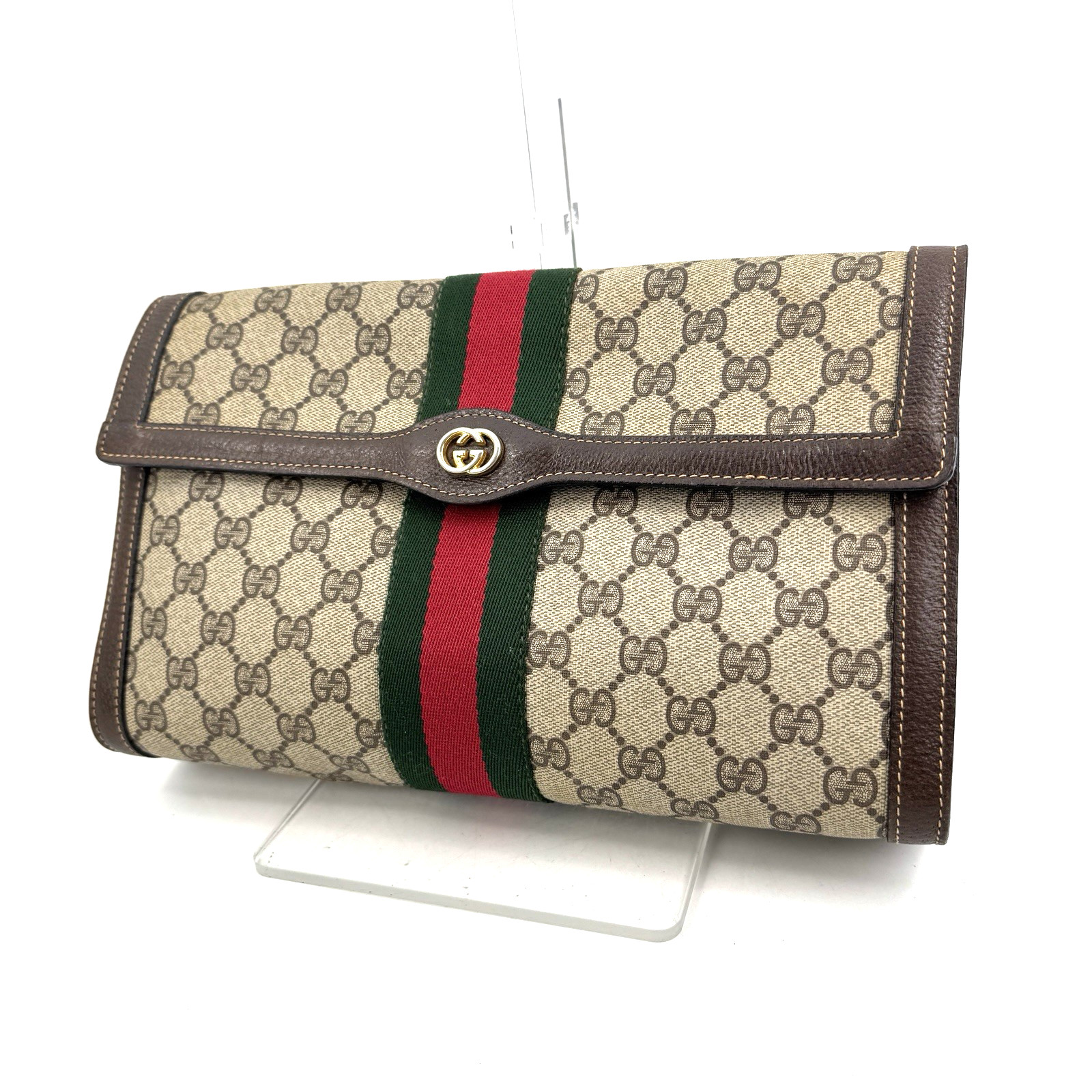 Gucci Sherry Line Clutch Bag PVC Leather Vintage GG Authentic