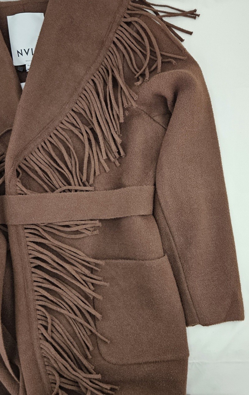 NVLT Women’s Coat Mink Eyelash Fringe Coatigan Size X LARGE Chocolate