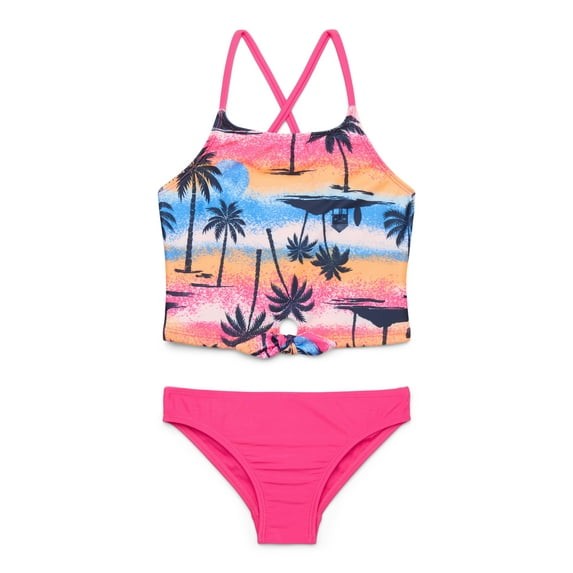 Wonder Nation Girl’s Tropical Print High Neck Tankini Swimsuit – Size: S (6-6X)