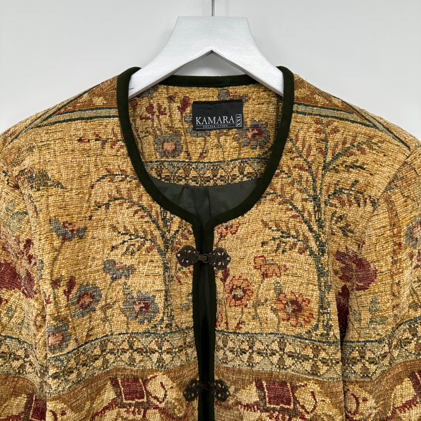 Vintage Tapestry Jacket Blazer Size L XL Lined Elephant Earthy Textured Hungary