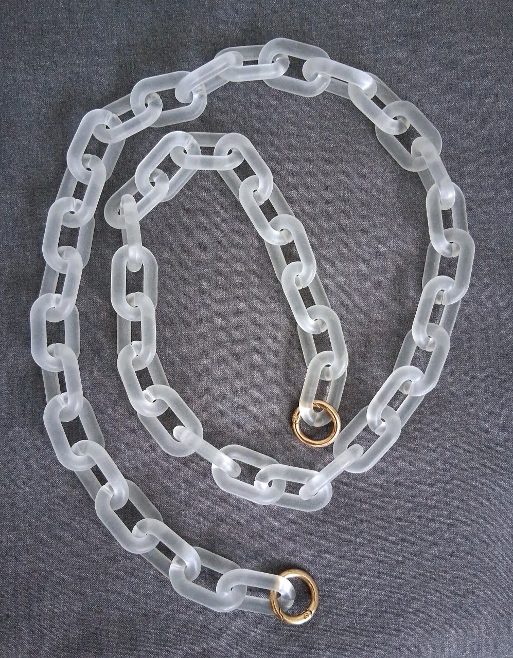 Large Chain Matte Clear Acrylic Handbag Strap Gold Tone Clasp Replace. 21″ Drop