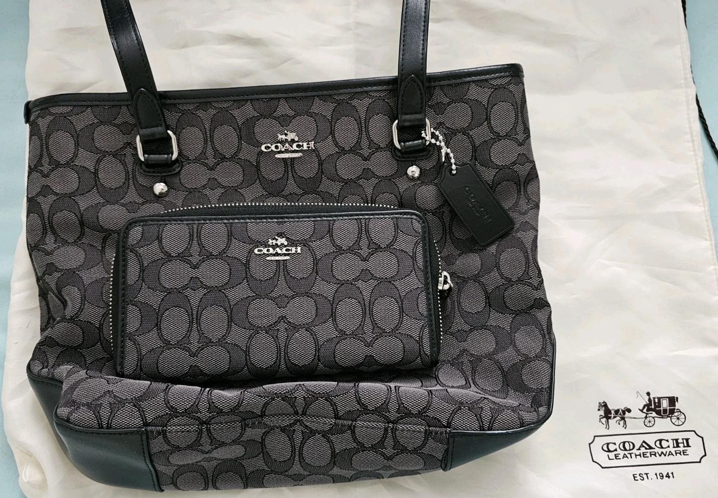 COACH Tote Bag& Wallet Signature Canvas/Leather Black Smoke NWT