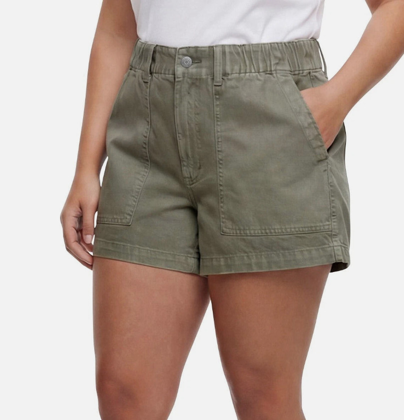 Gap Women’s Patch Pockets Elastic Waist Twill Shorts, Green, Size L
