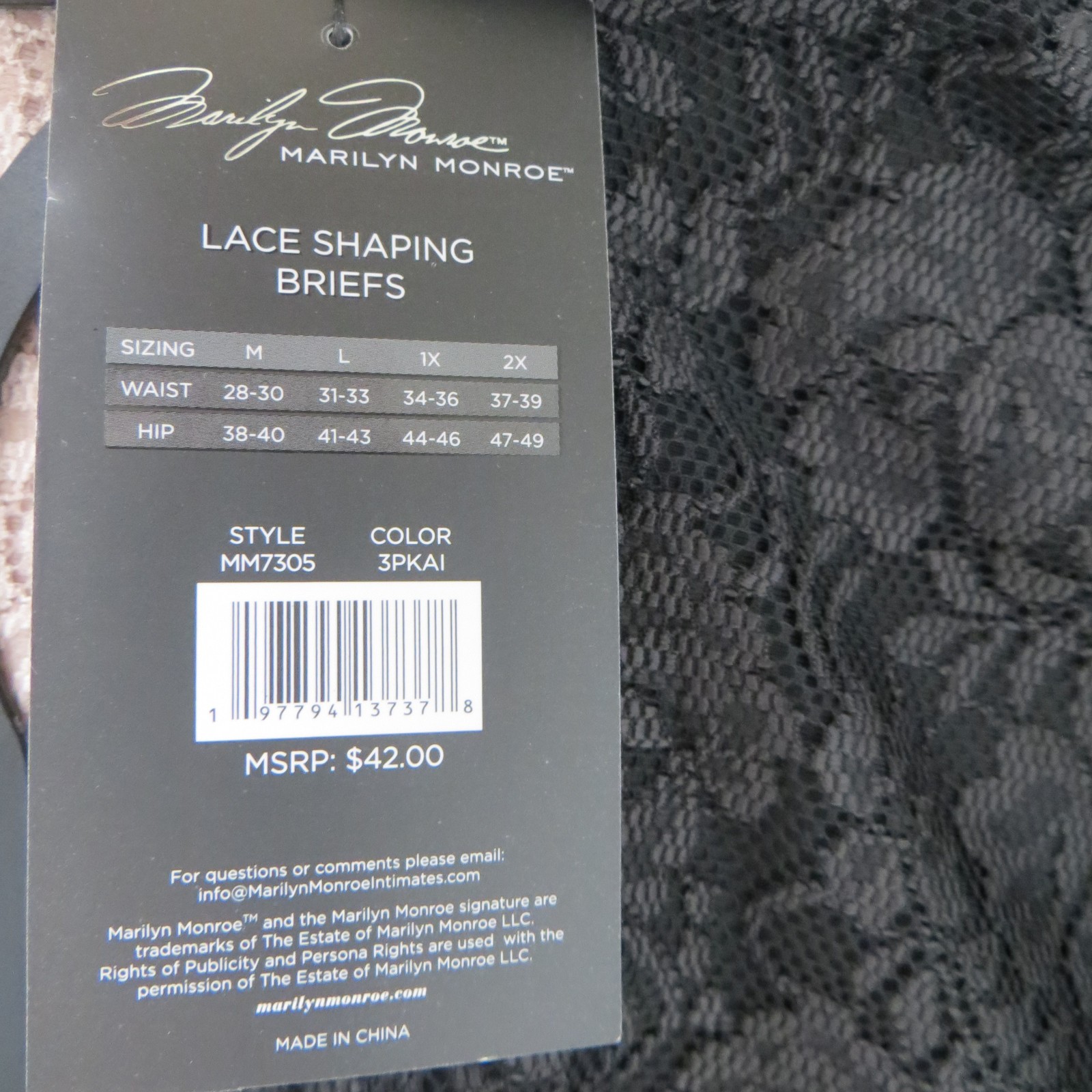 Marilyn Monroe 3pc Lace Shaping Briefs Sz L ~Double Layer Tummy Panel #7305 $42