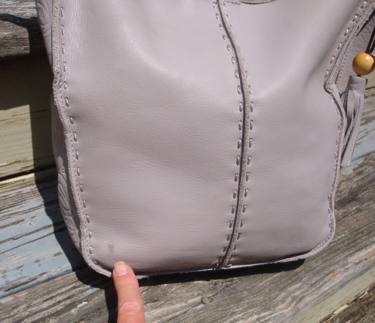 THE SAK Los Feliz Embossed Crossbody Gray Leather Boho Handbag Hippie Bag Fringe