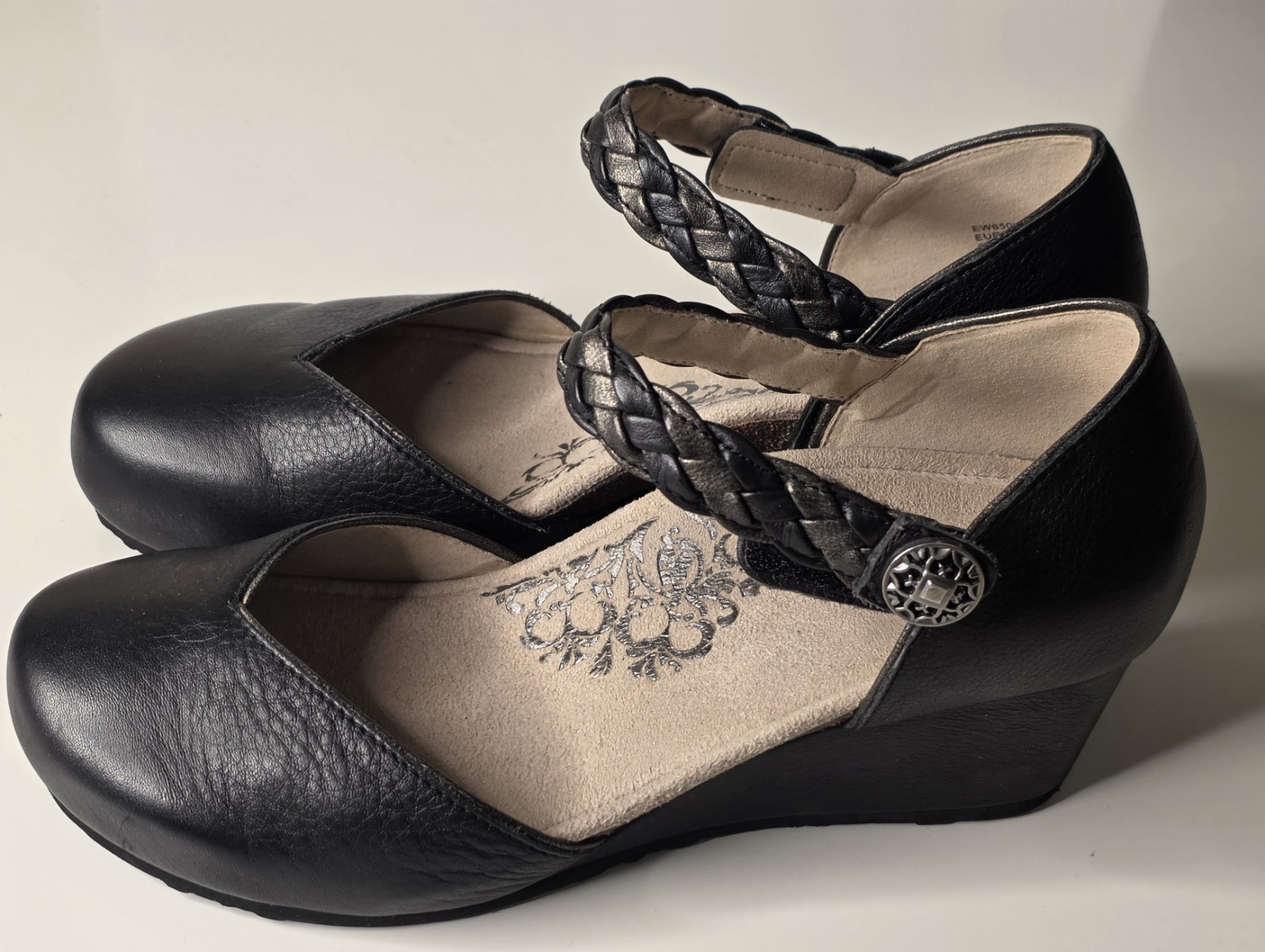 Aetrex Mia Women’s Leather Mary Jane Wedge Shoes Black Sz 7-7.5M EUR 40