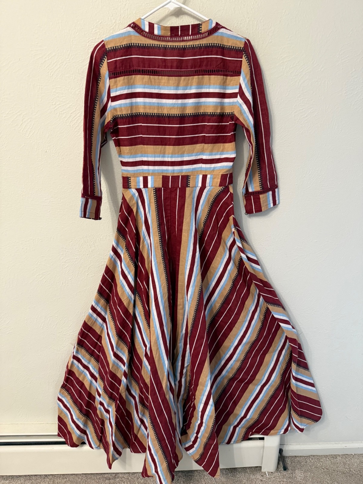 Clad & Cloth 100% Ramie maxi shirt dress stripe size S/M office wedding