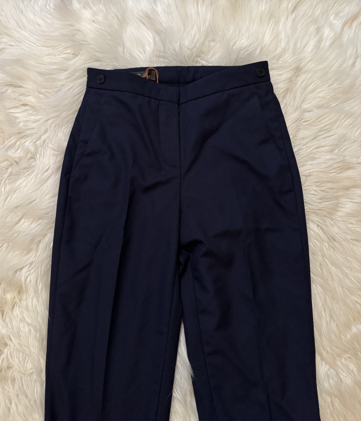 Loro Piana New Pleated Trouser Pants Wool Navy Blue Size 36