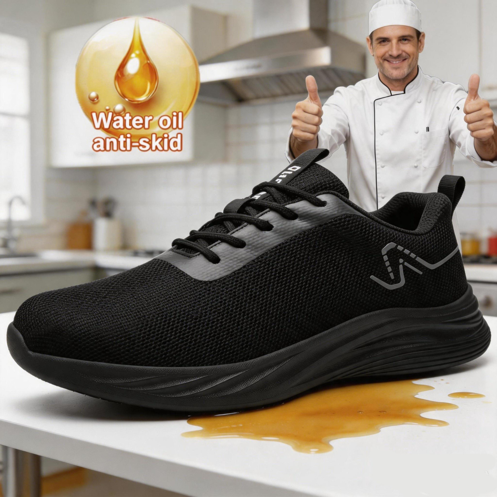 Men’s Non Slip Work Shoes Waterproof Walking Sneakers Slip On Chef Shoes